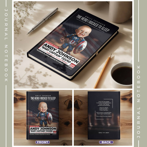 Personalized Baby Captain Notebook – Custom Superhero Journal with Baby Photo & Name